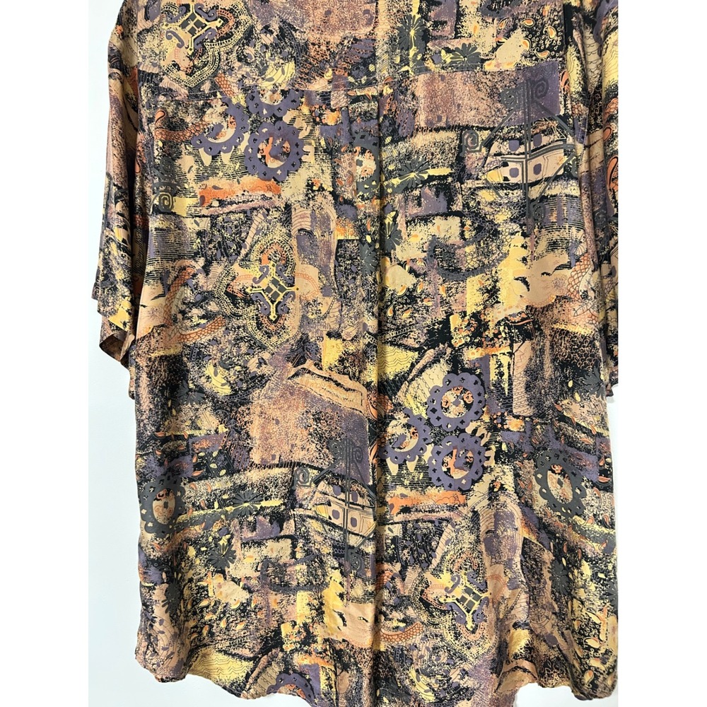 Thums Up For Him Mens Large 100% Silk Abstract Paisley Button Down Shirt Vintage - Picture 8 of 8